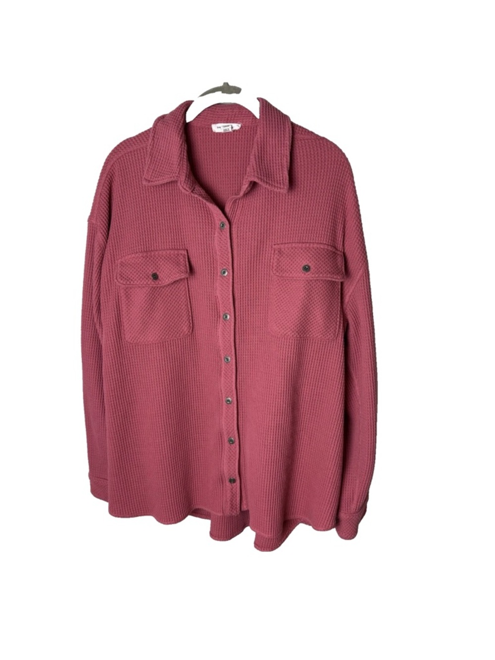 BeachLunchLounge Shirt Size XL Top Waffle Knit Button Up Cotton Blend Rose Pink